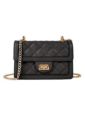 Small Quilted Vegan Leather Black Crossbody Bag Mini Shoulder Bag Purse